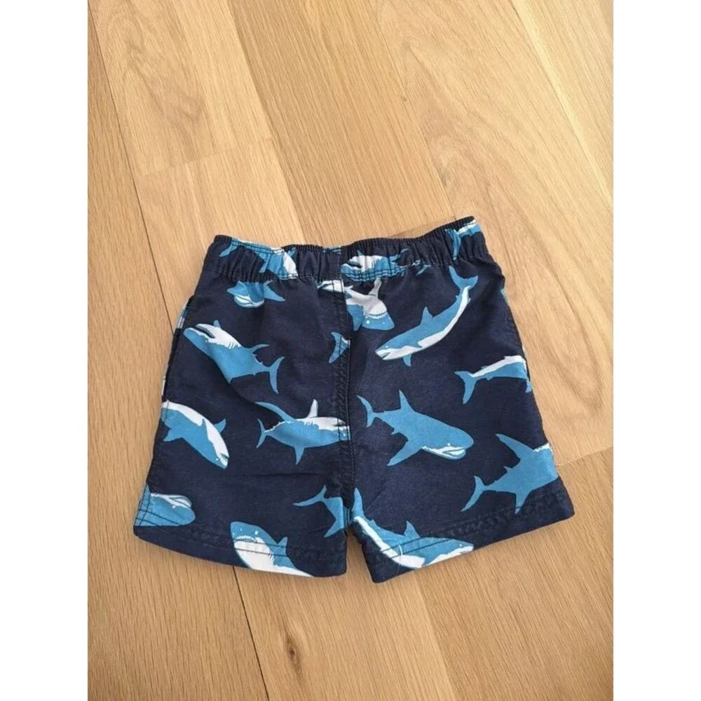 Hanna Andersson boys navy blue shark swim trunks tie waist size 2 2T